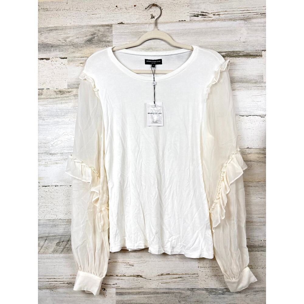 Generation Love Womens M Cream Joni Silk Sheer Ruffle Boho Coquette Blouse NWT
